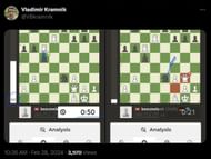 Kramnik posts screenshots of Jospem's matches in the latest TT (Image via X)